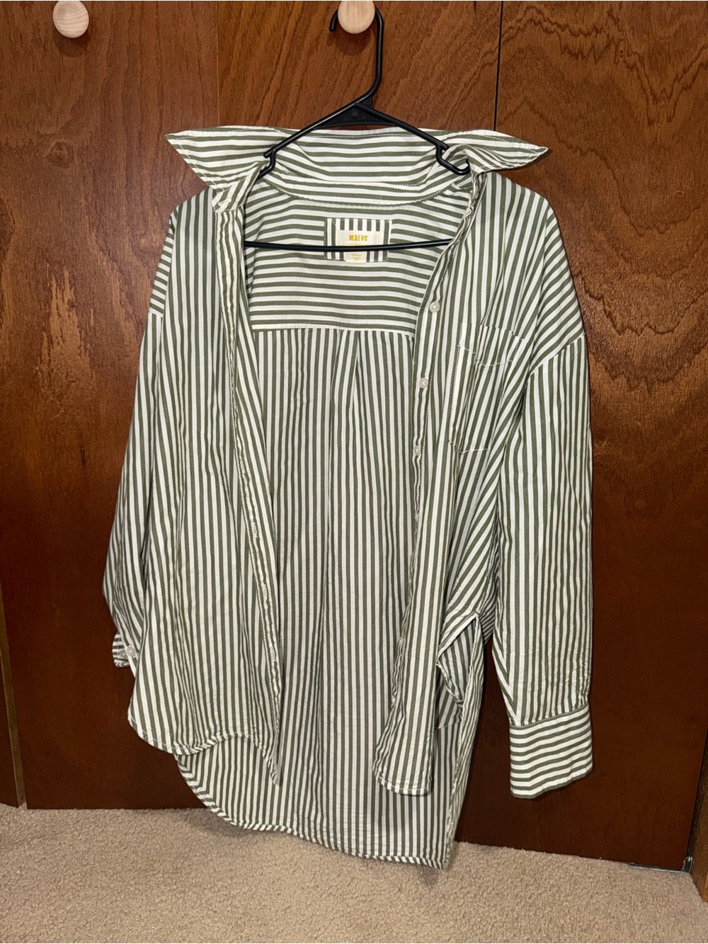 Anthropologie Olive and White Striped Button-Down Shirt